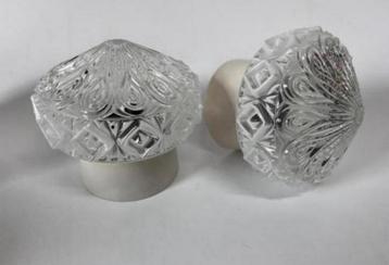 Vintage sierlijke plafondlamp helder en wit glas seventies beschikbaar voor biedingen