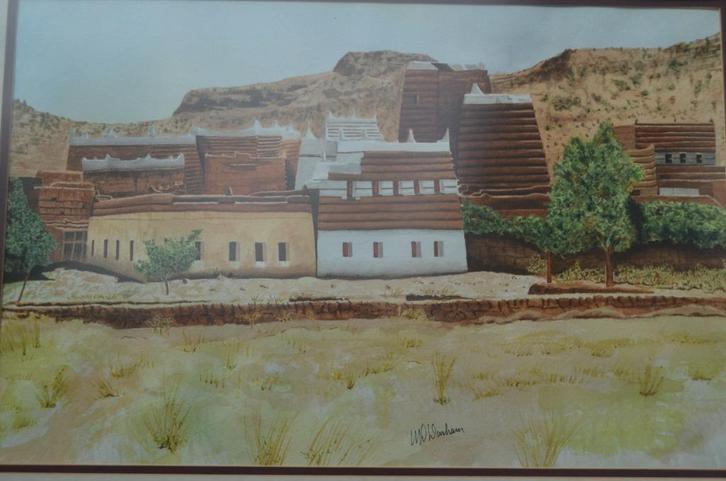 Aqua 'Huizen bij Riyaad Saudi Arabië W. D. Durham, Antiek en Kunst, Kunst | Schilderijen | Modern, Ophalen of Verzenden