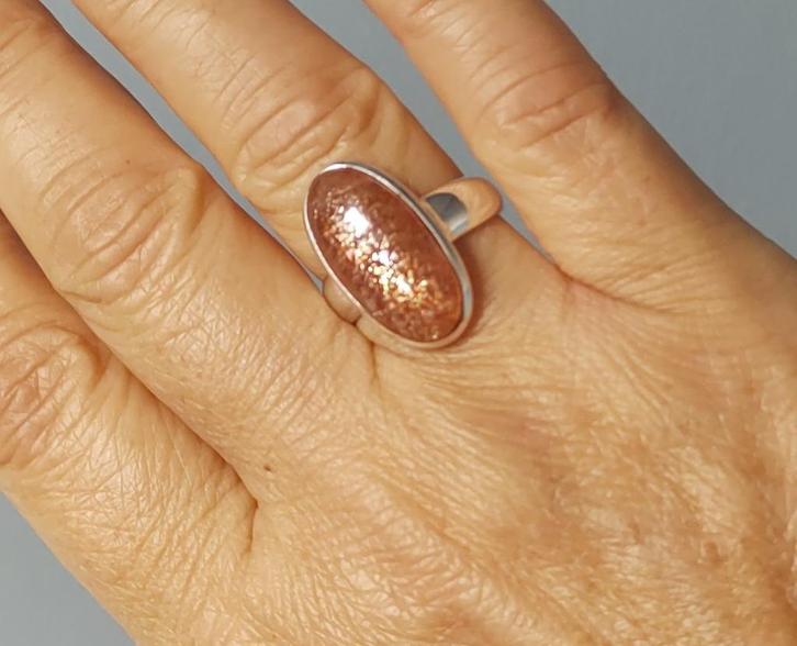 zilveren ring met natuurlijke Zonnesteen zilver 925, Sieraden, Tassen en Uiterlijk, Ringen, Nieuw, Dame, 17 tot 18, Oranje, Zilver