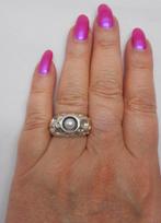 Zilveren modernist ring met echte parel maat 17 nr.413, Verzenden, Zo goed als nieuw, 17 tot 18, Dame