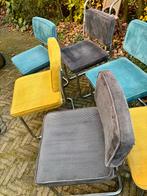 6 eetkamer Buisstoelen - Geel💛Grijs🩶Petrol🩵 ribstof, Huis en Inrichting, Stoelen, Ophalen, Gebruikt, Overige kleuren, Metaal