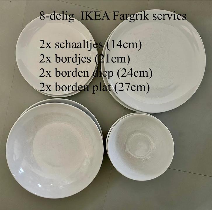 Ikea Fargrik 8-delig servies wit, Huis en Inrichting, Woonaccessoires | Onderzetters, Gebruikt, Bord, Ophalen of Verzenden