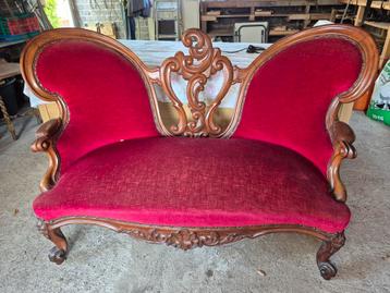 Barok bank rococo stijl rood fluweel antiek beschikbaar voor biedingen