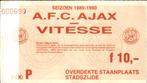 Ticket Ajax - Vitesse 5-2 16-8-1989, Gebruikt, Ajax, Poster, Plaatje of Sticker, Verzenden