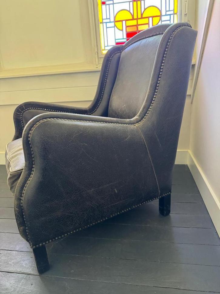 Lederen Engelse fauteuil, Huis en Inrichting, Fauteuils, Zo goed als nieuw, Leer, 50 tot 75 cm, 75 tot 100 cm, Ophalen