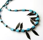 Prachtige zilveren Turquouse ketting met 9 x Wings hangers, Ophalen, Zilver, Ketting, Met edelsteen