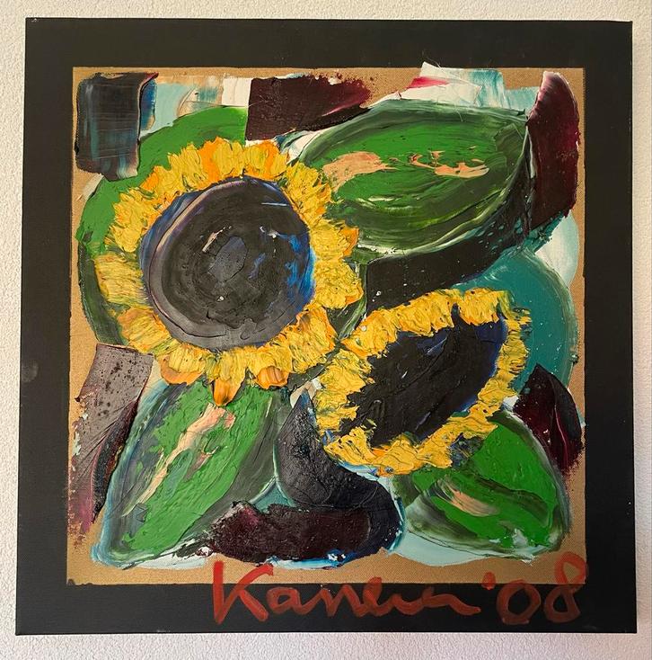 Origineel Jacob Kanbier Zonnebloemen, Antiek en Kunst, Kunst | Schilderijen | Klassiek, Ophalen of Verzenden