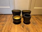 4 grijze bloempotten, Tuin en Terras, Rond, Binnen, Ophalen of Verzenden, Zo goed als nieuw