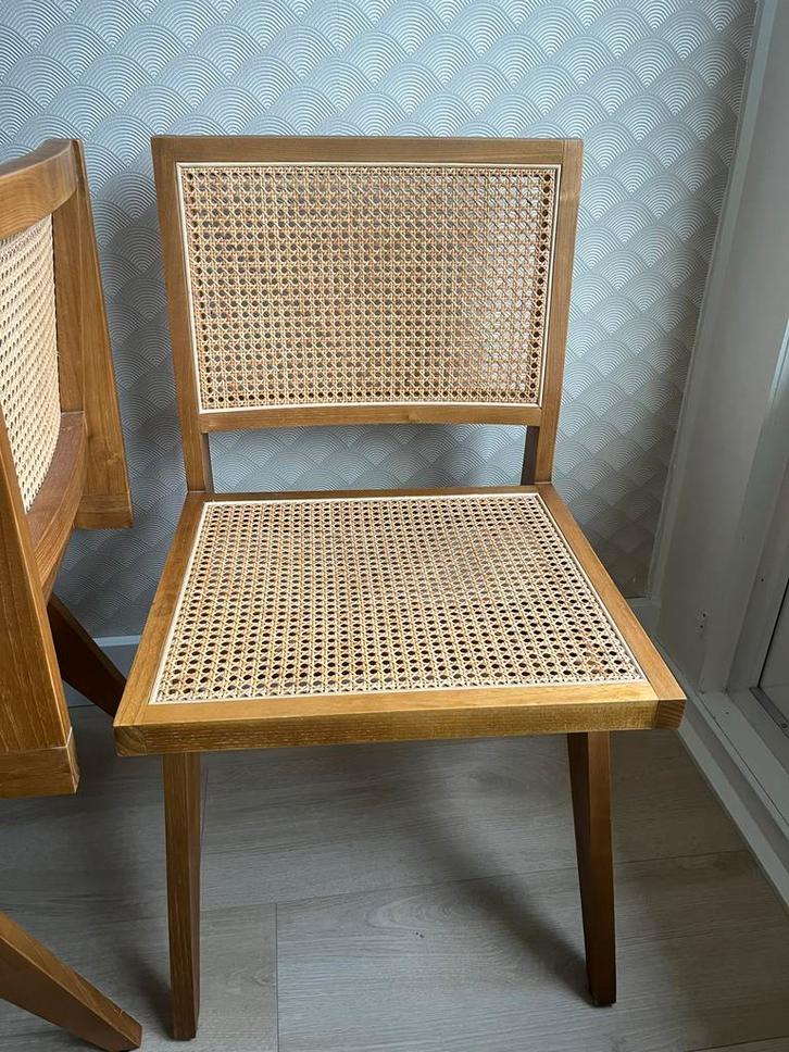 2x Rotan Sklum eetkamerstoelen, Huis en Inrichting, Stoelen, Zo goed als nieuw, Twee, Riet of Rotan, Bruin, Ophalen