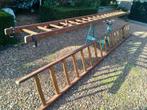 Professionele houten optrek / schuifladder, Doe-het-zelf en Verbouw, Ophalen of Verzenden, Zo goed als nieuw, Ladder, 4 meter of meer