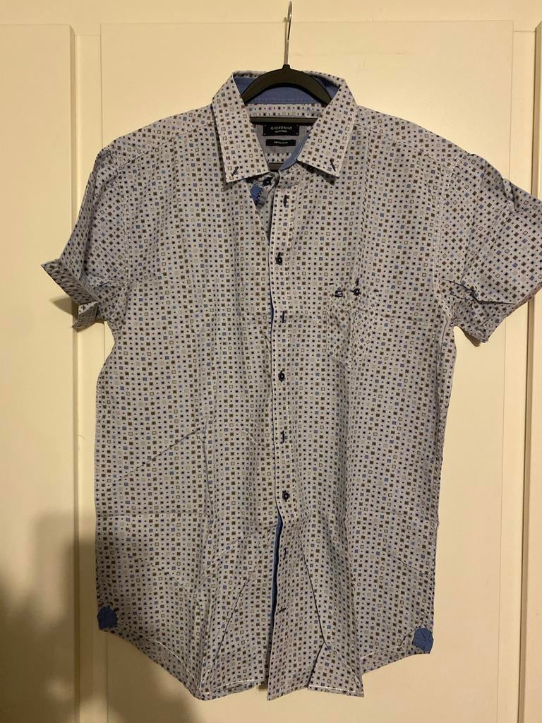 Giordano overhemd blauw/bruin maat L, Ophalen of Verzenden, Zo goed als nieuw, Blauw, Halswijdte 41/42 (L)