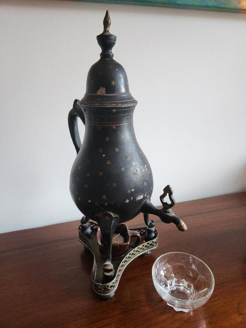 Antieke tinnen kraantjespot rechaud ca 1800, zwart versierd, Antiek en Kunst, Antiek | Tin, Ophalen of Verzenden