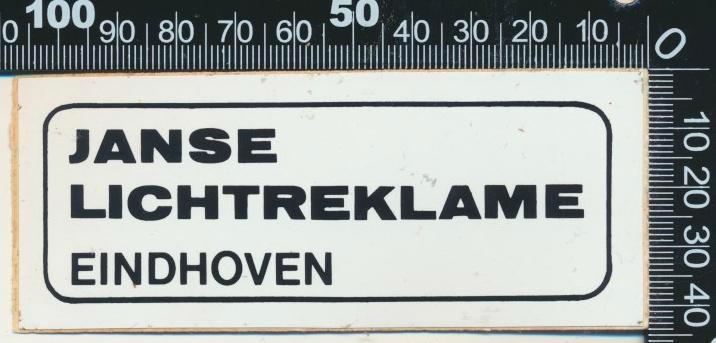 Sticker: Janse Lichtreklame - Eindhoven (1), Verzamelen, Stickers, Zo goed als nieuw, Bedrijf of Vereniging, Ophalen of Verzenden