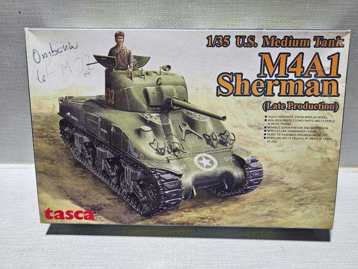 Tasca M4A1 Sherman modelbouwtank, Hobby en Vrije tijd, Modelbouw | Auto's en Voertuigen, Zo goed als nieuw, Tank, Groter dan 1:32