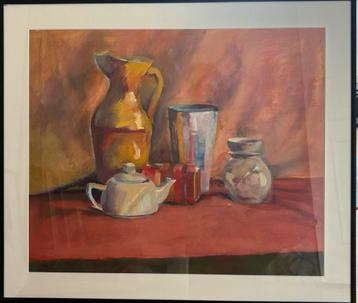 Stilleven met Kan, Theepot en Glas - Klassiek Schilderij Ing beschikbaar voor biedingen