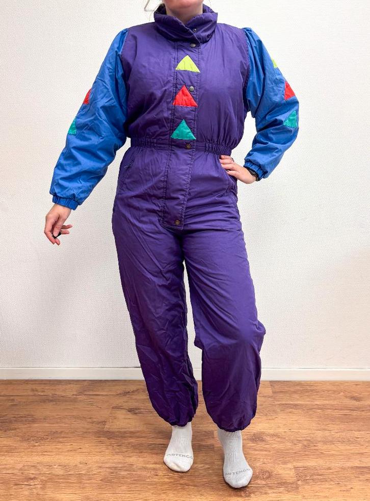 Vintage retro skipak - paars, lila, kleurrijk maat M, Kleding | Dames, Wintersportkleding, Zo goed als nieuw, Pak, Maat 38/40 (M)