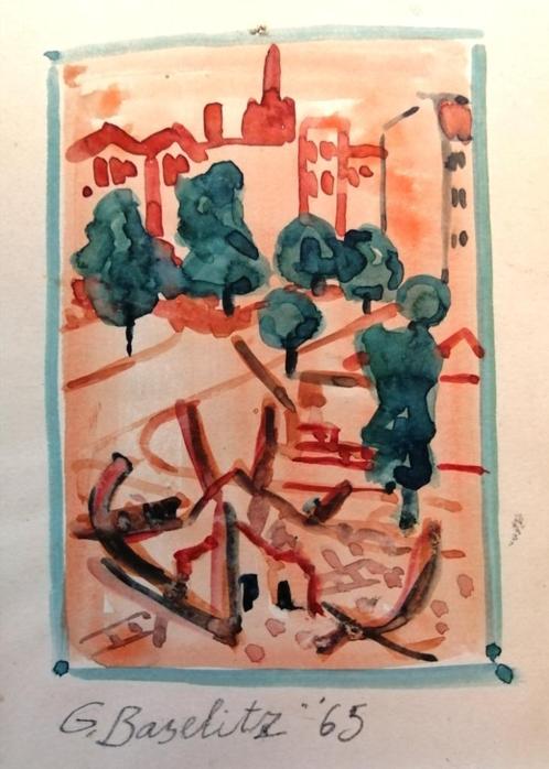 Georg Baselitz aquarel 10 x 13 cm met lijst 25 cm x 30 cm, Antiek en Kunst, Kunst | Schilderijen | Modern, Verzenden