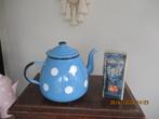 emaille theepotje polkadot wit / blauw, Ophalen of Verzenden