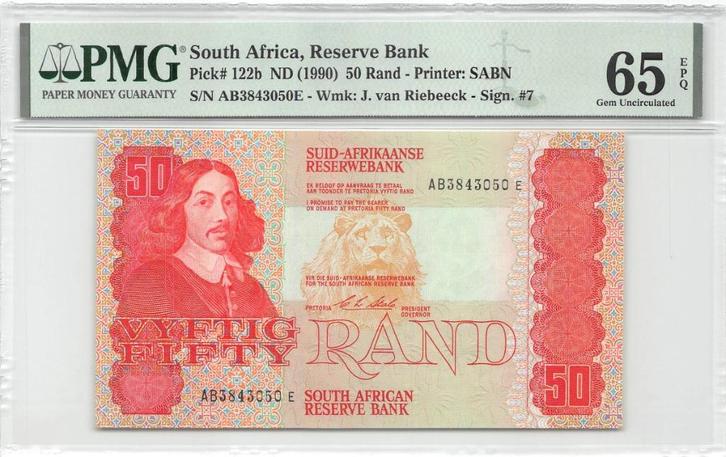 South Africa 50 Rand 1990 Unc PMG 65 EPQ, Postzegels en Munten, Bankbiljetten | Afrika, Los biljet, Zuid-Afrika, Ophalen of Verzenden