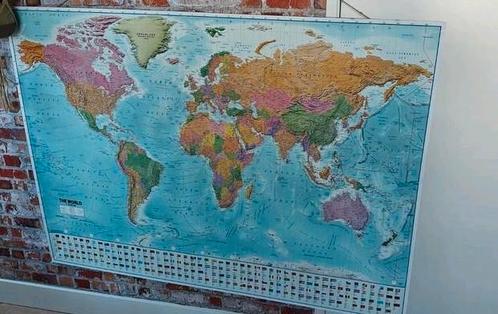 Wereldkaart 140x100, Huis en Inrichting, Woonaccessoires | Overige, Gebruikt, Ophalen