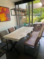 Robuuste grote en kleine boomstamtafel eettafel, Huis en Inrichting, Tafels | Eettafels, 200 cm of meer, 100 tot 150 cm, Rechthoekig