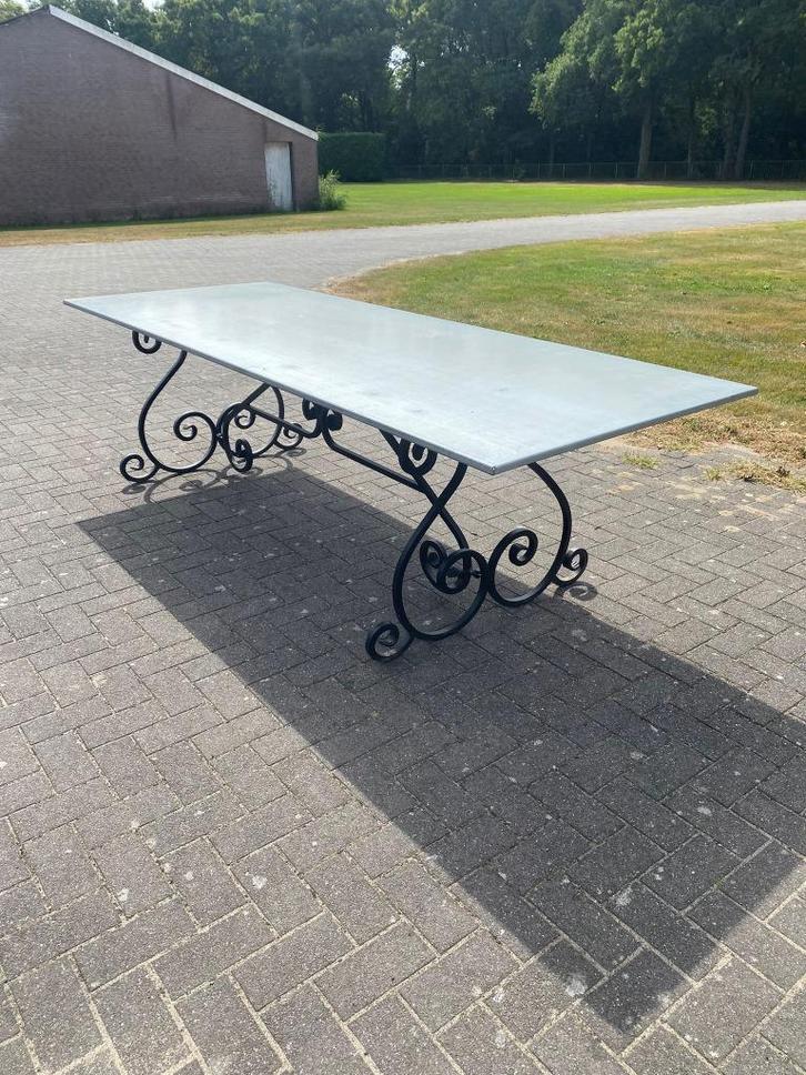 Tuintafel - Zinken blad - Krul Frame - 260*100cm, Tuin en Terras, Tuintafels, Zo goed als nieuw, Rechthoekig, Metaal, Ophalen