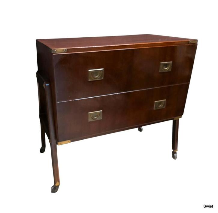 2294 Antieke Kast met Wieltjes, houden kleplast met messing, Huis en Inrichting, Kasten | Ladekasten, Gebruikt, Minder dan 100 cm