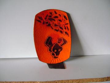 Vintage schaaltje oranje met zwarte afbeelding 20x14cm beschikbaar voor biedingen