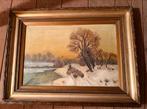 Klassiek schilderij: Herder in Winterlandschap, Antiek en Kunst, Kunst | Schilderijen | Klassiek, Ophalen of Verzenden