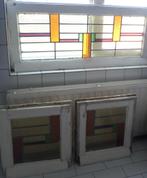 Set van 3 Art Deco / Jaren 30 glas in lood ramen, Ophalen, Gebruikt, Minder dan 80 cm, Minder dan 80 cm