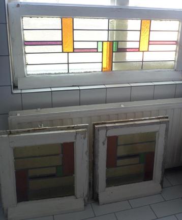 Set van 3 Art Deco / Jaren 30 glas in lood ramen  beschikbaar voor biedingen