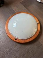 Plafoniere hout, Huis en Inrichting, Lampen | Plafondlampen, Ophalen of Verzenden, Zo goed als nieuw, Glas