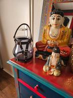 Lantaarn van glas met leren band., Ophalen of Verzenden