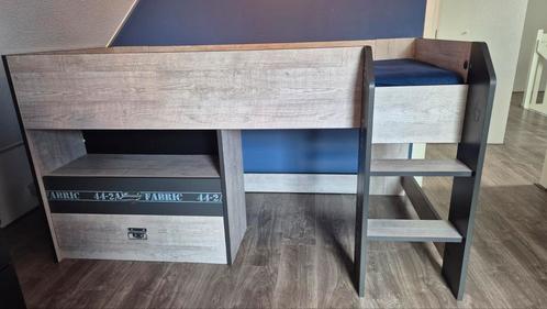 Fabric Halfhoogslaper 90x200 Grijs/Eiken, Kledingkast,, Kinderen en Baby's, Kinderkamer | Stapelbedden en Hoogslapers, Gebruikt
