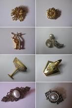 Diverse vintage merk broches bloem olifant champagne parfum, Overige materialen, 4 tot 7 cm, Zo goed als nieuw, Goud