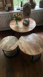 3 mango houten salontafels, Ophalen, 50 tot 100 cm, Rond, 50 tot 100 cm