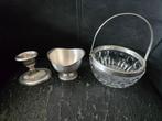 Setje van drie :bonbonschaaltje, suikerpotje DE en kandelaar, Antiek en Kunst, Antiek | Goud en Zilver, Ophalen, Zilver