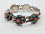 Vintage armband zilver 925 Koraal Turquoise zwaar Navajo, Verzenden, Zilver, Armband