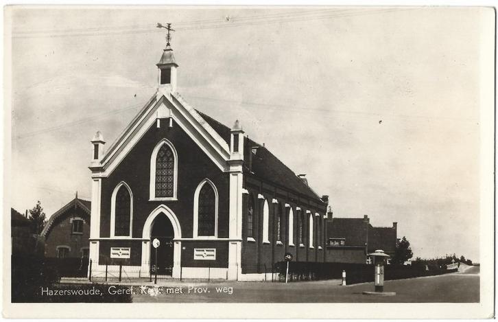 Hazerswoude, Geref. Kerk met Prov. weg, Verzamelen, Ansichtkaarten | Nederland, Gelopen, Zuid-Holland, 1940 tot 1960, Verzenden