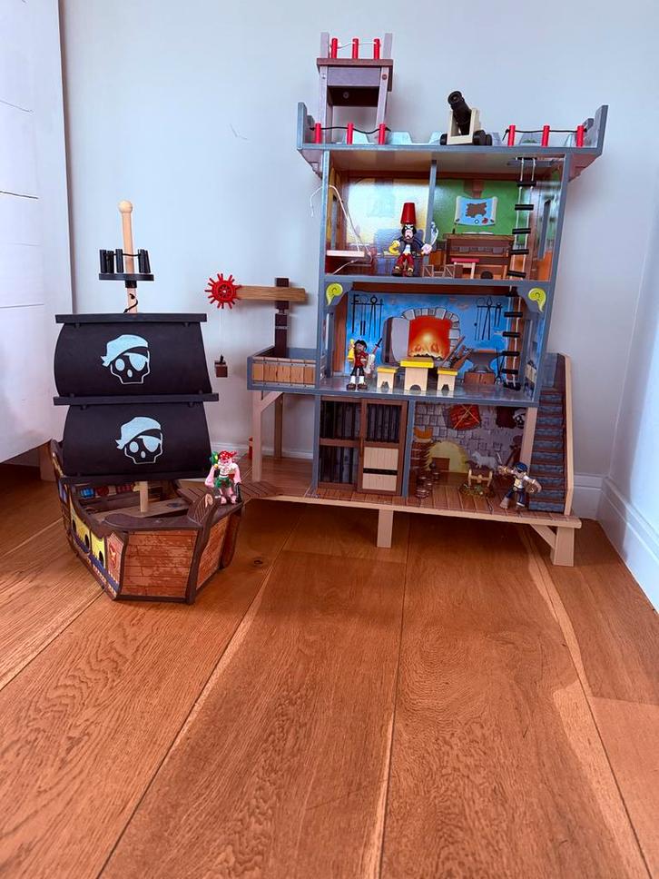 Houten Speelset met Poppetjes - Gebruikt, Goede Staat, Kinderen en Baby's, Speelgoed | Poppenhuizen, Gebruikt, Poppenhuis, Ophalen of Verzenden