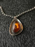 Zilveren JASSERON ketting met BARNSTEEN hanger, Met hanger, Verzenden, Zo goed als nieuw, Zilver