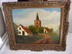 Schilderij kerk en 2 boerderijen, Antiek en Kunst, Ophalen of Verzenden