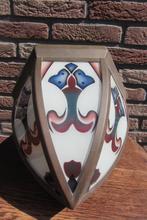 Lamp / plafonnière met gebrandschilderd glas (art deco), Antiek en Kunst, Ophalen of Verzenden