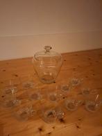 Vintage Glazen Set met Oor & Geslepen Glas, Ophalen, Glas of Glazen, Gebruikt, Glas