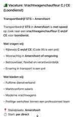Chaffeur gezocht rijbewijs C en CE, Vacatures