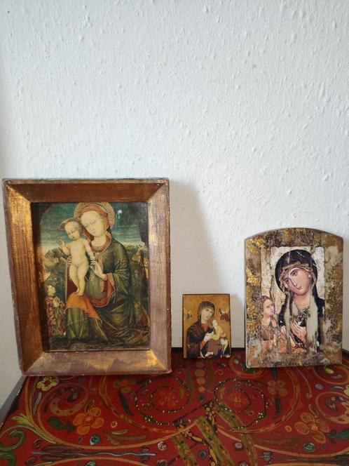 Prachtige religieuze afbeeldingen en houten doosje, Antiek en Kunst, Antiek | Religie, Ophalen of Verzenden