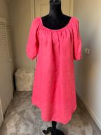 Linnen jurk tuniek off shoulder kleur koraal rood one size, Made in Italy, Verzenden, Maat 42/44 (L), Zo goed als nieuw