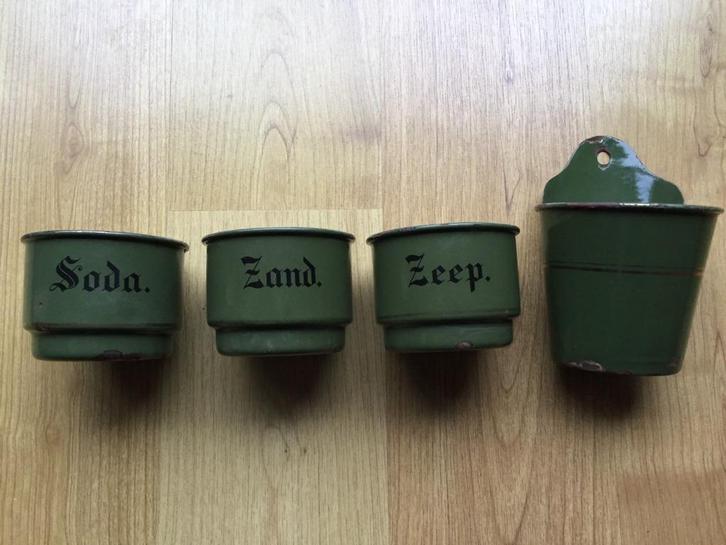 Zand, zeep en soda bakjes, Antiek en Kunst, Antiek | Emaille, Ophalen of Verzenden