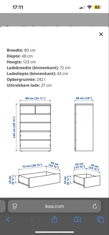 Ikea MALM ladekast 123x80 cm - 6 lades - afbeelding 3