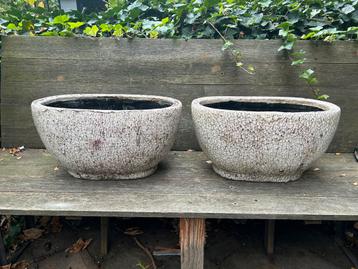 Grote ovale ptmd Potten vazen glazuur craquelé - Set van 2 beschikbaar voor biedingen